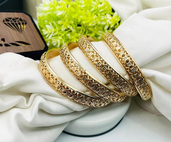 Golden Elegant Bangles 2 Pcs Set Traditional Indian Jewelry With Intricate Design Premium Gold Finish Bangles