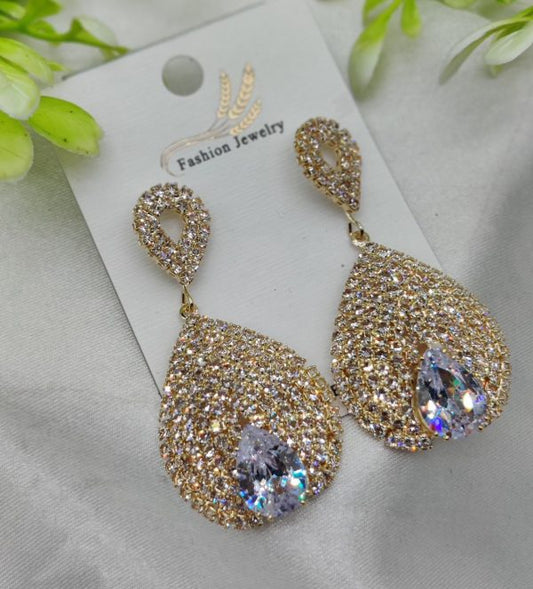 Luxurious Teardrop Crystal Earrings With Pave Detailing Earrings – Luxurious Gold Finish